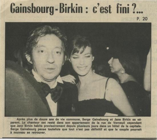 Jane Birkin et Serge Gainsbourg séparation article presse française